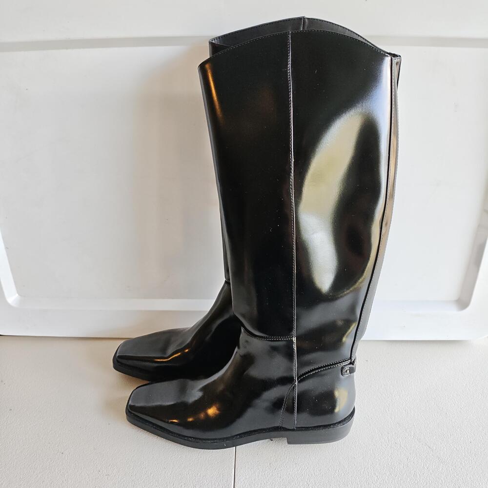 Sam Edelman Riding Boots Womens Size 7 Black Synthetic Knee High Square Toe